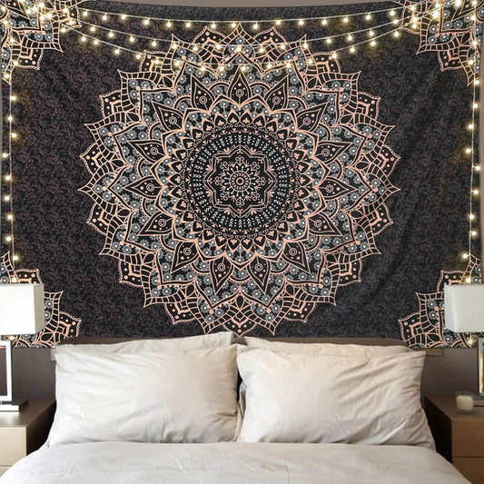 Edeesky Black Mandala Tapestry Wall Hanging Psychedelic Aesthetic Indian Hippie Wall Decor Bohemian Wall Art Boho Home Decoration for Bedroom,Living Room,Dorm